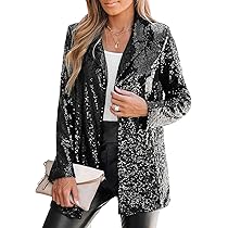 Hedmy Blazer à Paillettes Brillant Femme Jacket Manches Longues Manteau