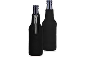 kwmobile Set of 2 Neoprene Bottle Coolers Sleeves for 330ml Bottle - Keep Beer, Soda, Soft Drinks Cool - Black