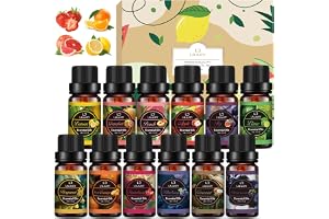 Set med eteriska oljor för diffusor 12 x 10 ml 100 % ren aromolja, aromdiffusor, presentset för tvål, ljus, luftfuktare, spa