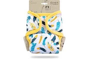 Petit Lulu Copertina per Prefold Taglia Unica (5-16 kg) Snaps Pannolino Impermeabile e Regolabile Riutilizzabile e Lavabile Prodotto in Europa (Turquoise Feathers)