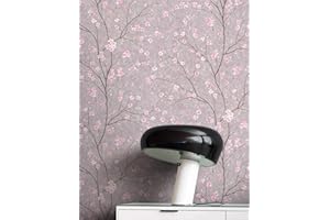 NEWROOM DESIGN NEWROOM Tapete Grau Vliestapete Blumen - Blumentapete Floral Rosa Kirschblüte Bäume Blätter Tropisch inkl. Tapezier-Ratgeber