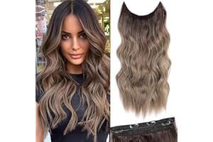 BUPPLER Hair Extensions, 50.8 cm, Invisible Secret Hair Extensions, Adjustable, Long, Wavy Hair Extension, Synthetic Upgrade, 4 Secure Clips in Hairpieces, Dark Brown to Dirty Blonde