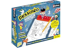 Nathan - Dessinéo Manga , Tablette Dessin Enfant dès 9 ans , Tablette Lumineuse pour Créer Ses Manga , Mangaka , Loisir Créatif Enfant , Apprendre à Dessiner , Méthode Pas à Pas , 380 modèles