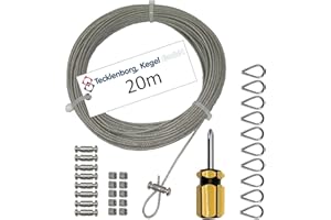 Edelstahlseilset - 20m, 7x7-1,5mm Ø Niro Drahtseil mit PVC auf 2,0 mm Außendurchmesser ummantelt incl. Zubehör: Kausche/Presshülsen/Klemmen mit Schrauben/Schraubenzieher - Tecklenborg, Kegel GmbH