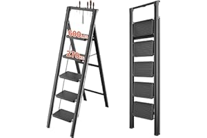 JOISCOPE Escabeau 5 Marches avec Plateforme de Travail, Échelle Pied Pliable avec Poignée, Pédales Épaissies et Élargies, Adapté à Diverses Scènes, comme La Cuisine et Le Jardin, Noir