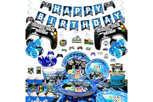 FRUITFUL PARTY Videospiel-Party-Zubehör,213pcs Videospiel Party Geschirrset & Videospiel Geburtstag Deko Jungen Enthalten Videospiel Party Teller Tassen Servietten Tischdecke Banner Luftballons etc,für 16 Personen