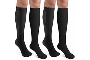 Gcbiger Calcetines de Compresión 2 pares con Cremallera 15-20 mmHg Soporte de Pierna con Cremallera de apoyo mejor para edema, hinchazón, embarazo