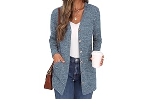 GRECERELLE Damski kardigan z długim rękawem otwarty przód kardigan zapinany na guziki dekolt w serek prążkowany dzianina lekka odzież wierzchnia z kieszenią