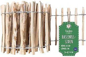 Creative Home Staketenzaun 35cm hoch und 5m lang | Haselnusszaun | Rollzaun | Lattenabstand 7-9 cm | Gartenzaun Holz Holzzaun | Zaun Garten Ideal als Rasenkante Blumenbeet Umrandung aus Haselnuss