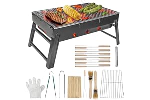 Luckits Barbecue Grill, Portable Folding Charcoal Barbecue Grill Stainless Steel BBQ Grill Charcoal Foldable Charcoal Barbecue Desk Tabletop for Outdoor Picnic Garden Terrace Camping 44 x 29 x 23 cm