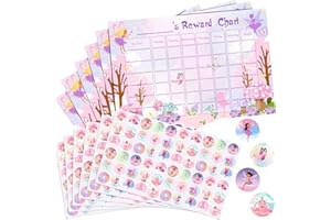 MCTIES Outus 12 Pieces Reward Chart with Stickers Include 6 Pieces Behaviour Charts, 6 Sheets/ 360 Pieces Reward Chart Reusable Stickers for Girls Children Behaviour Training (Fairy Style)