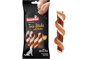 Rosewood Medium Trio Sticks for Dogs - Made with Chicken, Grain Free Chews, High Protein Dog Treats, By Pets Unlimited (3pc, 90g)