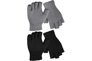 Cooraby 2 Pairs Fingerless Non Slip Gloves Knitted Stretchy Gloves for Men and Women