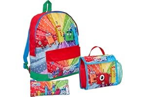 Numberblocks Plecak + torba na lunch + piórnik dla dzieci unisex 3-częściowy zestaw tornistra pielęgniarskiego, NIEBIESKI, Jeden rozmiar, Plecak