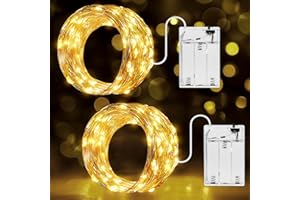 ‎OLLNY Ollny 2 Stück 10M LED Lichterkette Batterie, 100er LED Lichterkette innen Kupferdraht IP44 wasserdicht, Lichterketten für DIY Weihnachten Garten Party Hochzeit Deko (warmweiß)