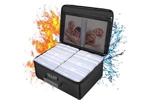 ENGPOW Feuerfeste Fotobox Aufbewahrungsbox mit 16 Inneren 10.2 x 15.2 CM Foto-Hüllen(Klar),Foto Aufbewahrungsbox Abschließbare Foto Aufbewahrungsboxen Organizer von Fotos,Tagebüchern,Stempeln,Puzzles