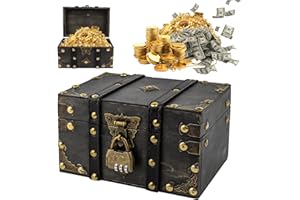 TOSAVGA Vintage Holz Schatztruhe, Aufbewahrung Schatzkiste Holz mit Schloss, Schatzkiste Kinder, Schatztruhe, Schatztruhe Kindergeburtstag, 18 x 11 x 10cm Schatzkiste für Aufbewahrung Dekoration