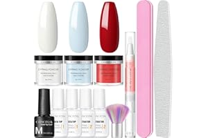 COSCELIA Polvo de Inmersión para Uñas Nail Kit Starter, 3 Colores Kit de Uñas en Polvo para DIY Salon Nail Art Manicure con Base Top Coat Activator Brush Regalo para Mujeres