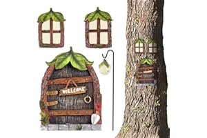 SUITEDGET Porta Elfo e Finestra In Resina Fosforescente Miniatura Porta Fate Da Giardino Con 2 Finestre e 1 Porta, Luce Sentiero Che Brilla Nel Buio Porta Porticina Elfo Fate Giardino Fata Decorazione Esterna