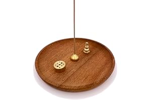 CBRVTY Porta Incenso 4 in 1 in Legno Intero 15 cm di Diametro, Grande Posacenere, Porta in Ottone a Forma di Goccia, Cilindrico, Zucca per Accessori da Meditazione