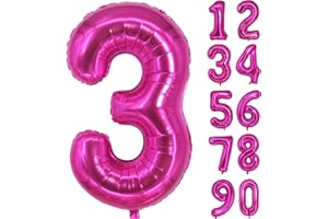 JARTTY Palloncino Numero 3 Fucsia Fuxia (102cm), Palloncini Compleanno 3 Anni, Numeri Gonfiabili Compleanno Grandi, Palloncino Numero Foil Gigante