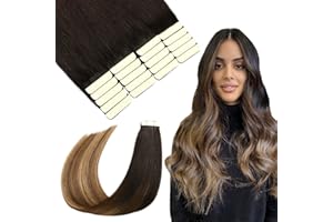SURNEL Extensiones Adhesivas Pelo Balayage Negro Natural a Castaño Chocolate y Rubio Caramelo Profundo 50cm 50g 20Piezas Adhesivas Extensiones Pelo Remy Cabello Humano Natural（T#1B/4/27-50cm）