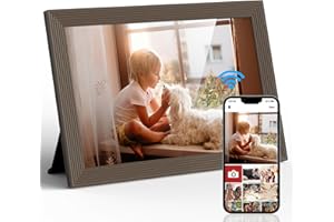 DISAENVIR Digital Photo-Frame 10.1 Inch HD IPS Digital Picture Frame WIFI with TouchScreen & 32 GB Storage, Electronic Smart Photo Frame with Calendar/Auto-Rotate/Moment of Contact, Brown