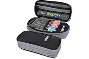 Wooum Expandable Pencil Pouch Big Pen Case Office College School Large Storage High Capacity Pouch Holder Organizer (Black-Gr