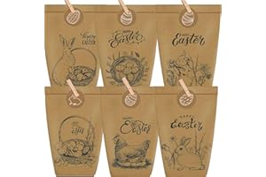 JAOUCUE Geschenktüten Ostern,12 Stück Ostertüten Schwarz Bedruckte Tüten Ostern mit Hasen, Ostereiern und Frohe Ostern, Osternest zum Basteln und Verschenken, DIY Papiertüten zum Befüllen