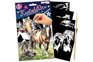 LUTZMAUDERVERLAG TapirElla Kratzbilder – Kreatives Mal- und Bastelset für Kinder – 4 Motive Pferde - Magische Regenbogen-Effekte – DIY Kratzpapier - Holzstift – Kratzblock - Geschenk Idee von Lutz Mauder