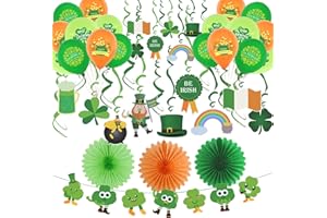 YIIIGOOOD St. Patrick Deko Kleeblatt Banner irische Luftballons Irland Deko Deckenhänger Papier Fächer Dekoration St. Patrick's Day Grün Orange Karneval Deko