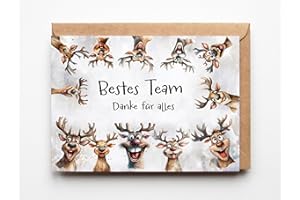 ‎PURESIZE 12er Team Karten Weihnachten, Weihnachtskarten für Kollegen und Sportteams, Danke Geschenk Büro und Arbeitskollegen, Mitarbeitergeschenke, Weihnachten, Abschied, Neuanfang (Danke für Alles Rentiere)