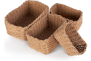 Vikcvcsc Cestino Portaoggetti, Set di 4 Cestino Vimini Impilabili,Cestino Intrecciato in Corda di Carta Riciclabile per Bambini, Bagno Organizzatore (Iuta)
