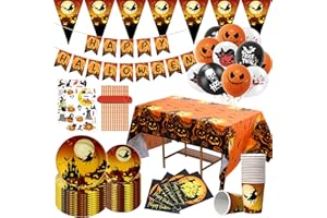 YUTUY Lot de Vaisselle d’Halloween,Vaisselle de fête d'Halloween,Assiettes en Papier à Thème d’Halloween,Halloween Fête Fournitures,Vaisselle Halloween Carnaval Thème - Vaisselle pour 25 invités