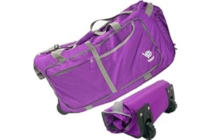 Bago Sac de sport à roulettes – 68.6 cm, 76.2 cm, 78.7 cm, 80 L, 100 L, 120 L, sac de voyage pliable, imperméable, sac de sport léger et robuste pour les voyages, violet, 100L