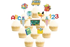 MOITKPTT 24 Stück Schulanfang Tortendeko, Schuleinführung deko Cupcake Topper, Tortendeko Einschulung, deko Einschulung Junge für Schulkind, Junge und Mädchen Schulanfang Party Dekoration (Tafel)