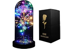 INOGIH Artificial Galaxy Rose with Colorful LED Light in Glass Dome for Romantic Birthday Gift