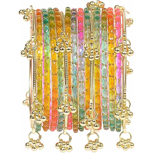 Swara Creations Kashmiri Ghungroo glass Bangles set | Viral Raindrop Multi Set for Women and Girls | Set of 16 Pcs (SKU415)
