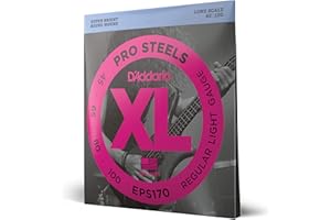 D'Addario Bass Guitar Strings, XL Pro Steels, EPS170, Long Scale, Regular Light Gauge 45-100, 4-String Set, Pack de 1
