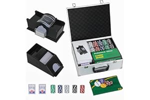 SPORTNOW 300-Piece Poker Chips Set with Card Shuffler, Card Shoe, ABS Case, Casino Texas Holdem Poker Set with Mat, 11.5g Poker Chips, Two Decks of Cards, Dealer, Blind Buttons, Five Dices, Silver