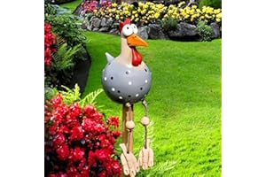 DYOUen Huhn Deko Garten Handarbeit Gartenstecker Weihnachten Hahn Gartenstatue Henne Gartendeko Hühner Gartenfigur Harz Gartendekoration, fur Outdoor Balkon Wohnzimmer (grau)