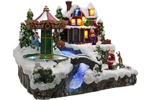 ‎BONETTI LED Winterdorf mit drehendem Element, Weihnachtsdeko mit bunter Beleuchtung, detailgetreu gefertigt, Bachlauf mit Farbwechsel (Karussell)