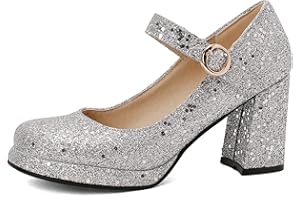 LROEY REOLY Scarpe Mary Jane da Donna con Tacco Largo, Pompe al Tallone Alto Punta Rotonda Gancio Orientabile Vestito Pumps con Plateau Semplici, Numero 33-44