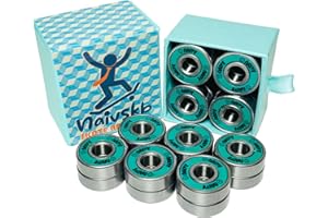 Naivskb Skate Bearings 8mm 16 Pack, Stainless Steel 608 Bearings Quad Inline Skates Roller Derby Skateboard Longboard Scooter(Ocean Green)