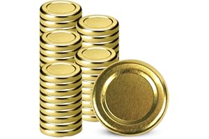 KADAX Coperchio a vite per bicchieri, tappo di ricambio da 38 mm, coperchio Twist-Off in metallo, coperchio per barattoli di conserve, bottiglie e vasetti in vetro a vite (oro, 50 pezzi)