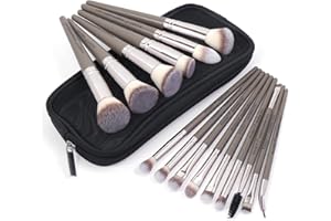 MAGEFY Makeup Brushes, 15 Pcs Premium Synthetic Make Up Brushes with Case Foundation Powder Concealers Eye shadows Makeup Brush Set（Champagne)