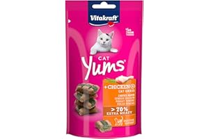 Vitakraft Cat Yums, Katzen Leckerli, weicher Katzensnack gefüllt mit Huhn und Katzengras, im wiederverschließbaren Beutel, ohne Zusatz von Zucker (1x 40g)