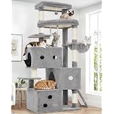Heybly XXL Cat Scratcher, 188 cm Scratching Tree for Large Cats, Multi-Story Tower, 3 Stepped Caves, Wide Rest Hangers, Sisal