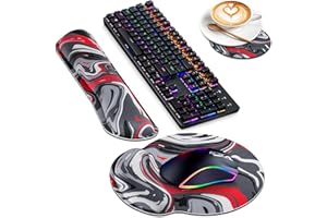 ‎ABETCABE Mousepad mit Handauflage, 3-en-1 Mauspad Handballenauflage Tastatur Handgelenkstützen und Untersetzer Set, mit ergonomischem erhöhten Memory Foam für einfaches Tippen und Schmerzlinderung