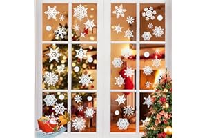 PRZRAO 93 Pezzi Adesivi Finestre Natale Fiocco di Neve Scintillante Decorazioni Natale Finestre Adesivi Natalizi per Finestre Riutilizzabile Adesivi Vetro Natale per Finestre Vetrine di Negozi